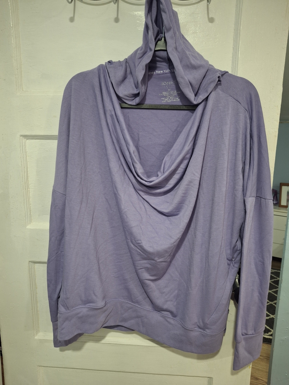 Jones New York Lavender Hooded Cowl Neck Sweater